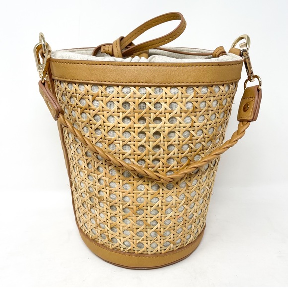 Tommy Bahama Handbags - TOMMY BAHAMA Cylinder Tote Beach Shoulder Bag Natural Straw Beige Leather Gold